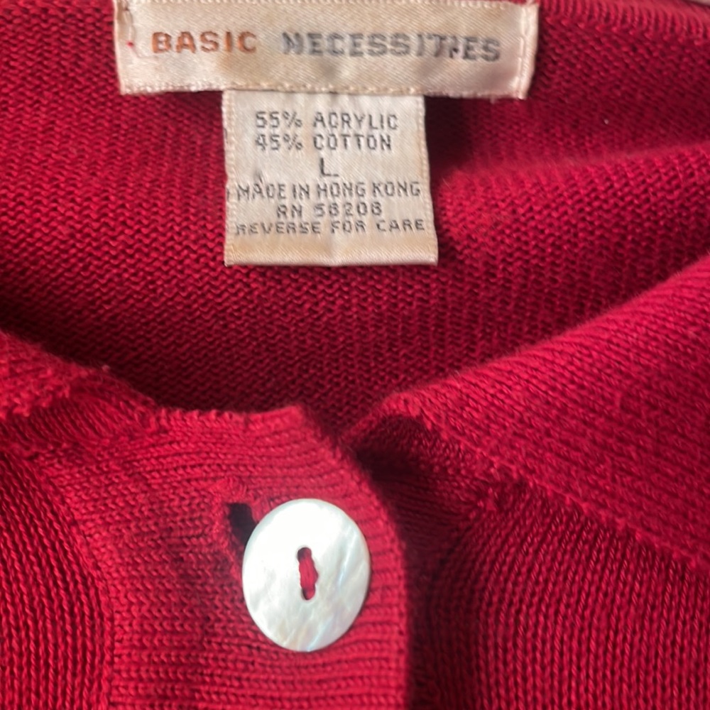 Vintage Basic Necessities Red Knit Long Sleeve Bu… - image 3